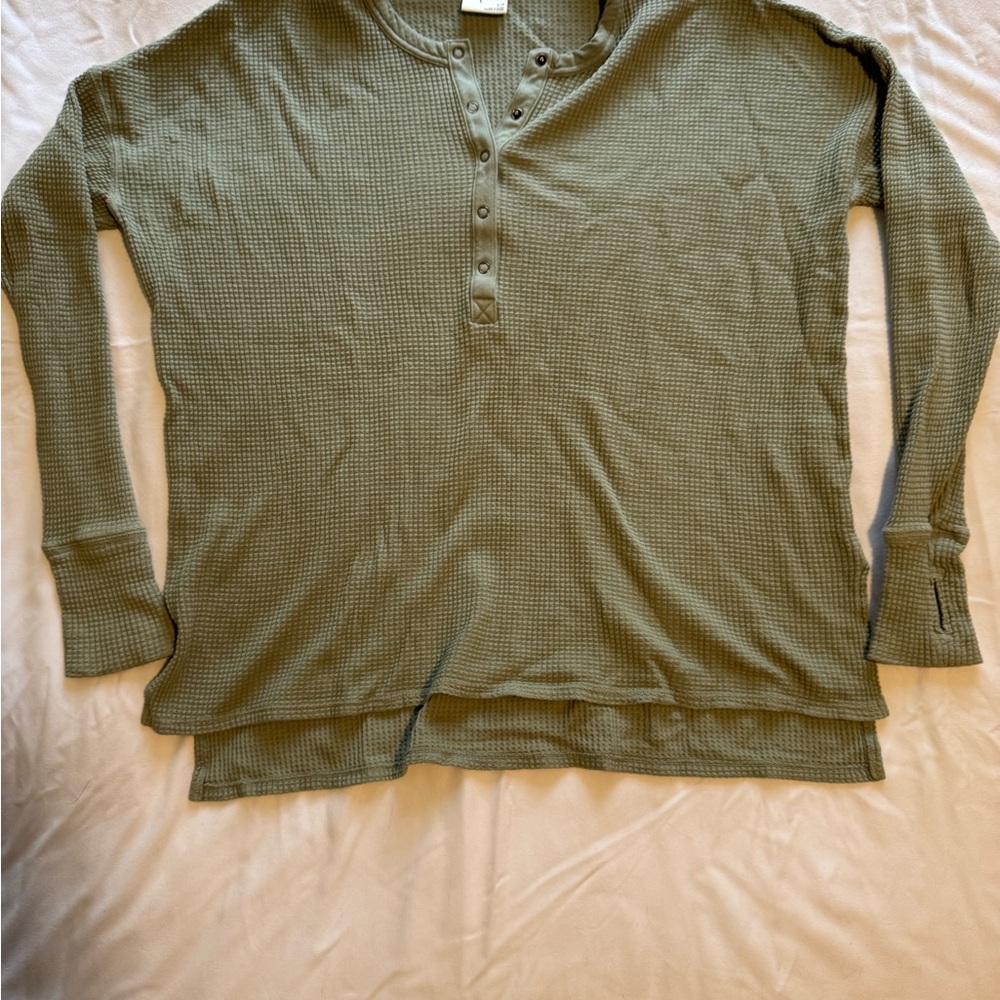 Aerie Olive Long Sleeve Waffle Knit Top